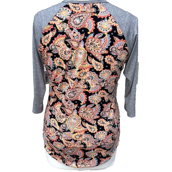 LuLaRoe NWT Long Sleeve Tee Shirt Randy Womens XL Baseball Paisley Ringer Raglan - Picture 5 of 10